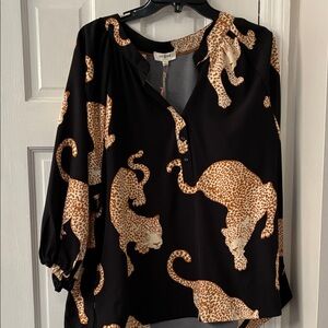 Umgee Black Blouse with Leopard Print